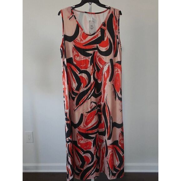 Women's Orange & Black Abstract Sleeveless Scoop-Neck Maxi Dress XL #1991-C4 - Picture 2 of 7